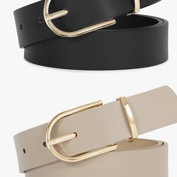 2 Pack Women\'s Leather Belts for Jeans Pants Fashion Gold Buckle Ladies Dress Be main image 6